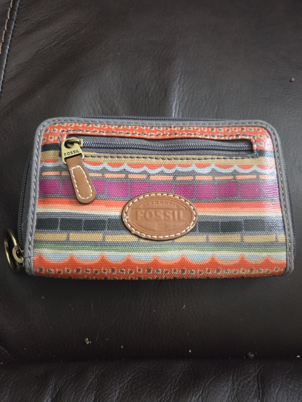 Fossil Orange, Pink & Gray Striped Card Holder